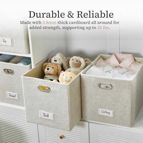 DECOMOMO Felt Storage Bins, 11 inch Cube Storage Bin with Labels for Shelves Kallax (Cube 11" / 6pcs, Beige) - color: Beige, size: Cube 11" / 6pcs
