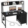 DLisiting Black Computer Desk with Hutch & Drawers - Office Desk with 3 Storage Drawers and Power Outlets, 47 Inch Modern Study Writing Desk for Bedroom Home Office - color: Black