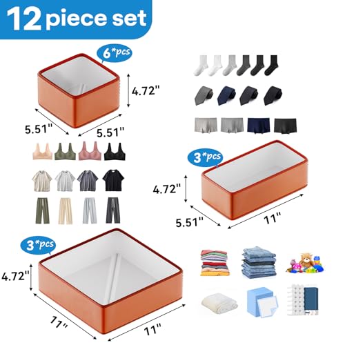 Vegan Leather Drawer Organizers,12 Pack Makeup Storage boxes,Vanity Drawer Luxury upgrade,Bedroom fabric Drawers replacement,bathroom organization and storage Optimal solution - color: Classic Brown, size: 12 pack