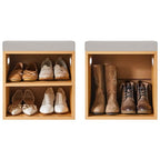 YMYNY Shoe Storage Bench with Cushion, 2 Tier Shoe Rack with Padded Seat, Adjustable Shoe Organizer Cabinet for Entryway, Living Room, Hallway, Closet, Bedroom, 15.4L*11W*16.54H, Natural, UHBD028N - color: Natural
