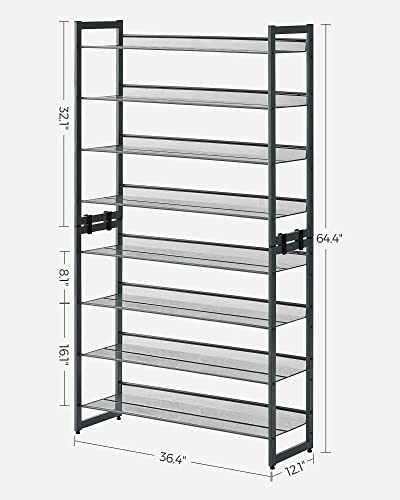 SONGMICS Shoe Rack, 8-Tier Shoe Organizer, Metal Rack for Garage, Set of 2, 4-Tier Stackable Shelf, with Adjustable Flat or Angled Shelves, 32-40 Pairs, Charcoal Gray ULMR08GB - color: Charcoal Gray, size: 8 Tiers (36.4"W)