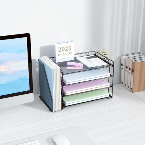 Spacrea Desk Organizers and Accessories, Paper Organizer for Desk with File organizer, Desk Accessories & Workspace Organizers for Catalog & Reference Racks (Black) - color: Black