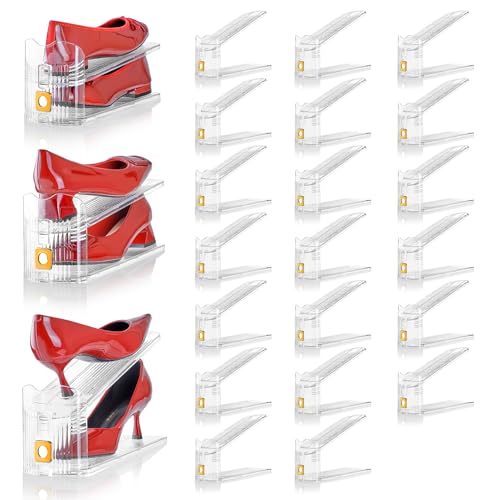Shoe Slots Organizer for Closet, 20 Pack Shoe Stacker Organizer, Shoe Storage Space Savers 50%, 3 Levels Adjustable Shoe Racks for Closet Organization - color: Gold, size: 20 Pack
