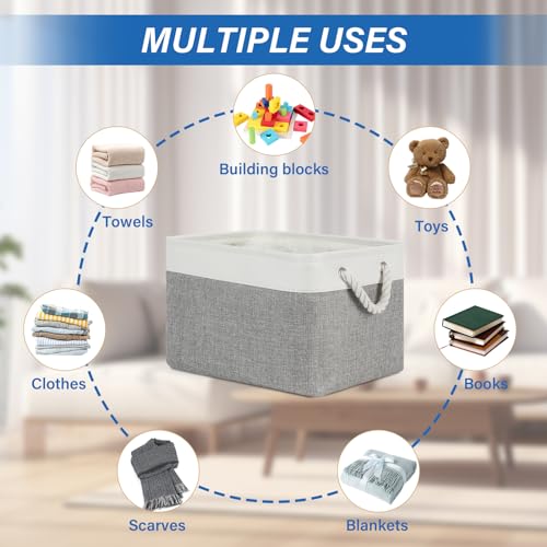 Temary Storage Baskets 4Pack Fabric Storage Bins Clothes Baskets with Rope Handle, Decorative Basket for Gift, Blankets (White&Gray,15x11x9.5 inch) - color: white&grey, size: 15"L x 11"W x 9.5"H