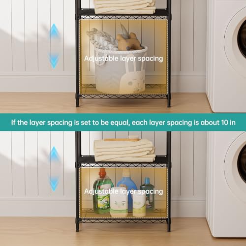 SINGAYE Shelf Closet Wire Shelving：Adjustable Metal Unit for Laundry Room Organization Bathroom Kitchen Home Storage Pantry Rack Shelves - color: Black, size: 6Tier-11.45"Dx22"Wx69.4"H