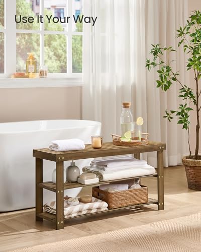 SONGMICS Shoe Rack Bench, 3-Tier Bamboo Shoe Storage Organizer, Entryway Bench, Holds Up to 286 lb, 11.3 x 35.4 x 17.8 Inches, for Entryway Bathroom Bedroom, Yellow Brown ULBS090K01 - color: Yellow Brown, size: 35.4"W