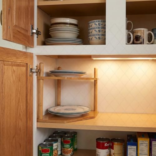 2-Tier Expandable Bamboo Corner Shelf - Dish/Plate Organizer for Cabinet, Kitchen Counter Shelf & Small Kitchen Shelf, Adjustable (6.7" H-Natural, 2-Tier) - color: 6.7"H-Natural-2
