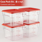 CURTA 8-Pack 6 Qt NSF Clear Polycarbonate Food Storage Containers with Red Lids - Square, Commercial-Grade, Freezer & Dishwasher Safe, Stackable - color: 6.0 Qt 8-Pack(Red Lids)