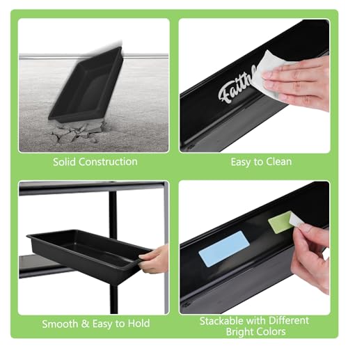 ShineMe 6 Pack Paper Trays for Classroom, Black Plastic Book Bins with Colorful Labels, Stackable Letter Size Storage Tray, Desk Organizer Tray for Home, School and Office - color: Black