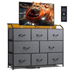 WLIVE Dresser TV Stand with Power Outlets, Led Dresser for Bedroom, Fabric Chest of Drawers with Double Open Shelves, Wood Top, Steel Frame, 6 Drawer Dressers for Closet, Living Room, Dark Grey - color: Dark Grey, style: 8 Drawers with LED