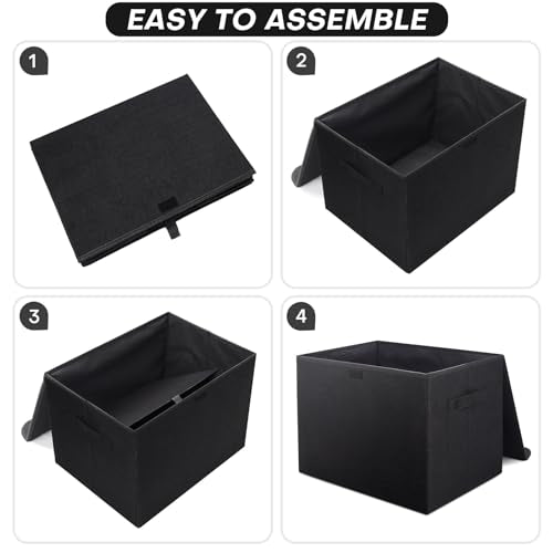 Bagnizer Large 22 Quart Linen Fabric Foldable Storage Bin Cube Organizer Basket with Flip-Top Lid & Handles, Clothes Blanket Box for Home, Office, Closet, Black, 4 Pack 14.6 x 9.5 x 9.5” - color: Black, size: Medium - 4 Pack