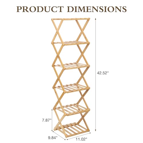 Bamboo Shoe Rack 6 Tier Foldable Shoe Rack Narrow Vertical Shoe Organizer Free Standing Shelf, Multifunctional Slim Storage for Entryway, Corner, Bedroom, Hallway, Wood Color - color: Wood Color, size: 6-tier