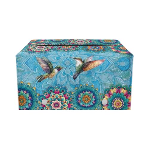 Tissue Box Cover, Modern PU Leather Tissue Box Tissues Cover Sturdy & Portable Tissues Holder for Night Stands Bedroom Decor Home Decor Items Hummingbirds - color: Blue Hummingbirds