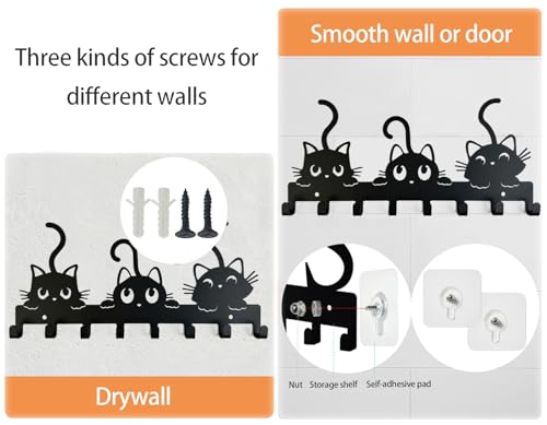 YXE Key Holder Wall Mount, Metal 8 Hooks, Keys Organizer Rack for Doorway ，Decoration and Functional Items for Home ，Housewarming Gifts (Cats Theme)