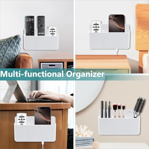 3 Slot Adjustable Remote Holder Wall Mount, Adhesive TV Remote Controller Holder, Wall Pen Holder Storage Accessories for Home Office School (2 Packs & White) - color: White&2pcs