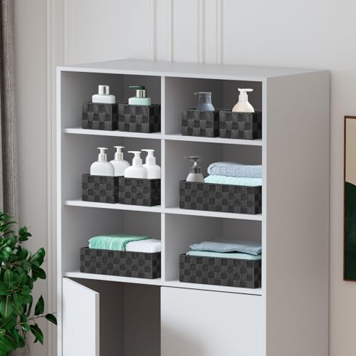 Posprica Woven Baskets, Storage Baskets for Organizing (Set of 8), Cube Baskets Bin Container Matching Storage Boxes Organizers for Pantry, Office, Shelves, Media-room - color: Black-8pcs