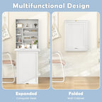 Tangkula Foldable Wall Mounted Desk, Floating Table with Storage Shelves & Hooks, Space-Saving Fold-Up Murphy Desk for Small Spaces, Home Office, Dorm Room - color: White