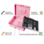KYODOLED Large Metal Cash Box with Money Tray and Lock,Money Box with Cash Tray,Cash Drawer,9.84"x 7.87"x 3.54" Pink Large - color: Pink, size: Large