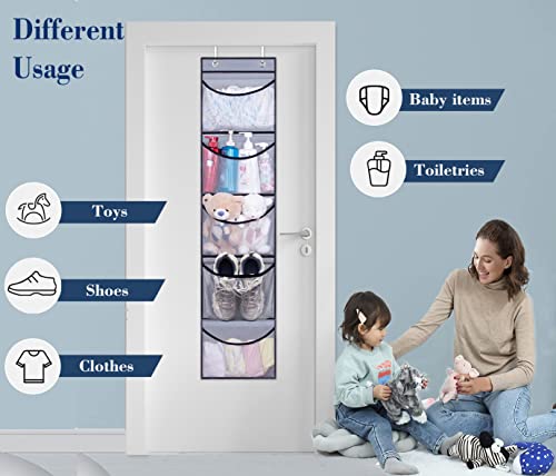 KEETDY Hanging Shelves Over the Door Organizer Storage for Closet with 5 Pockets Organizer for Bedroom Bathroom, 2 Pack（Grey） - color: Grey