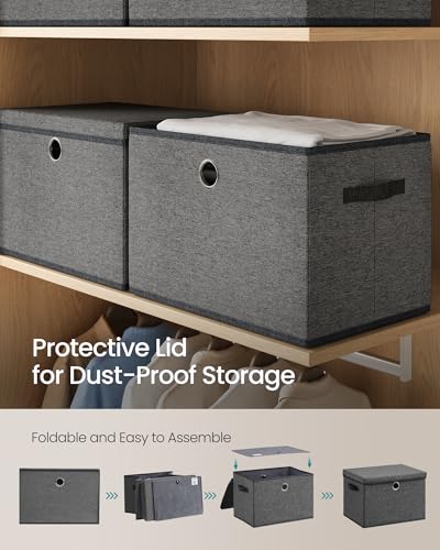 SONGMICS Storage Bins with Lids, 3 Pack Stackable Fabric Storage Boxes, Odorless PP Sheets, Foldable Cube Baskets Organizers with Handles, 16.9 x 11.8 x 11.8 Inches, Slate Gray URFB545GN01 - color: Slate Gray, size: 16.9"L x 11.8"W x 11.8"H