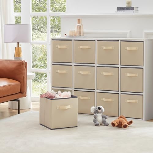 Lifewit Storage Cubes, Foldable Decorative Fabric Storage Baskets for Organizing Home Organizers with Handles for Shelves, Closet, 11 Inch Bins, 18L Beige, 12 Packs - color: Beige, size: 12pcs-11INCH