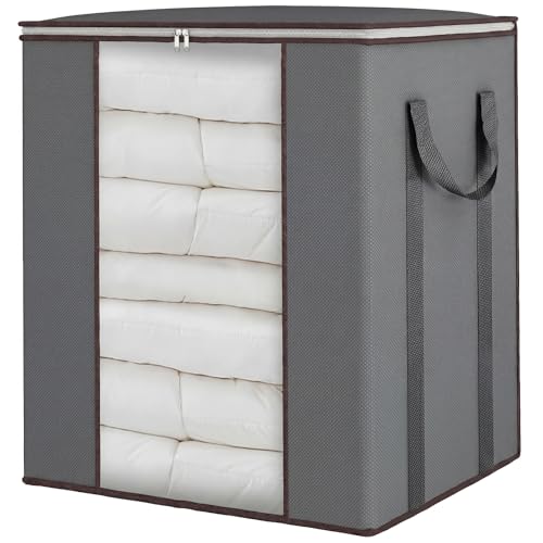 Fixwal Extra Large Blanket Storage Bags 120L Comforter Storage Bags with Reinforced Handles Breathable Clothes Storage Containers for King Comforter Bedding Pillow Sheet Grey - color: Grey, style: 1pcs