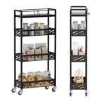 DGSNADGO Slim Rolling Storage Cart, 4-Tier Kitchen Cart on Wheels, Narrow Utility Cart with Handle and Wooden Tabletop for Small Space in Kitchen, Living Room, Bathroom, Laundry Room, Beige (Black) - color: Black