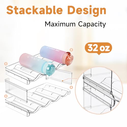 Stackable Water Bottle Organizer, SPOSPO Large Compartment Water Bottle Holder, 2 Tier Clear Water Bottle Organizer for Cabinet, Water Bottle Rack for Kitchen Organization and Storage - Hold 8 Bottles - size: 2 Pack