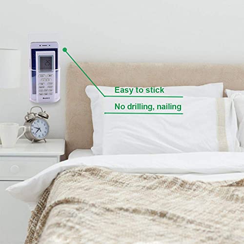 4 PCS Remote Control Holder, Wall Mount Self-Adhesive Transparent Media Organizer Universal No Drilling Storage Box Clear Remote Holder for Bedroom, Table, Nightstand
