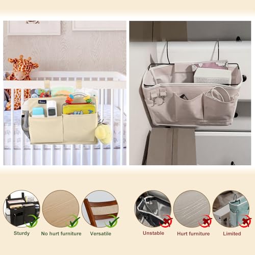 Surblue Bedside Caddy Hanging Organizer Storage Bag Pocket for Bunk, Hospital, College Dorm Rooms, Baby Bed Rails, Camp - 8 Pockets, Large, Beige - color: Beige, size: Small