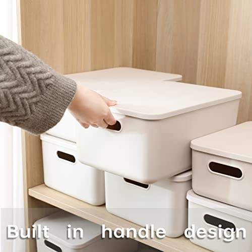 Yishyfier Plastic Storage Baskets With Lid Organizing Container Lidded Knit Storage Organizer Bins for Shelves Drawers Desktop Closet Playroom Classroom Office (4M+2S, Light grey) - size: 4M+2S