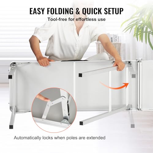 VEVOR Extra Long Folding Portable Bar Tradeshow Podium Table for Indoor, Outdoor, Party, Picnic, Exhibition, Includes Carrying Case, Storage Shelf and Black Skirt, 77.95" x 15.16" x 34.65" - size: 77.95 INCH