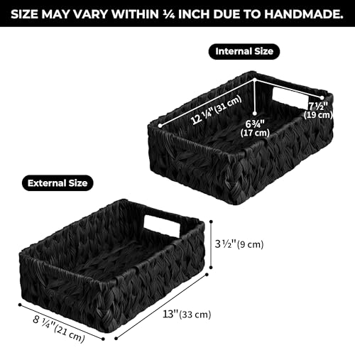 GRANNY SAYS Wicker Storage Basket, Decorative Woven Baskets for Storage, Waterproof Baskets Organizer, Wicker Basket for Organizing, 2-Pack, Black - color: Black, size: 11 ¼"L x 7 ½"W x 3 ½"H