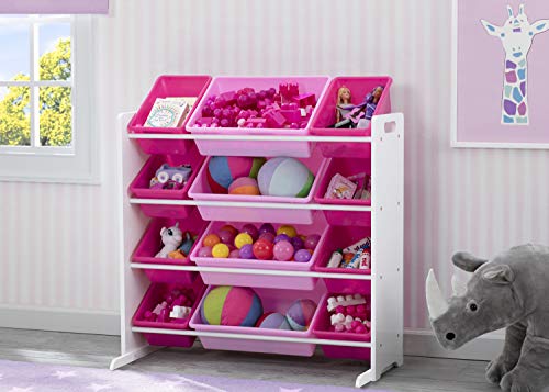 Delta Children Kids Toy Storage Organizer with 12 Plastic Bins - Greenguard Gold Certified, White/Pink - color: White/Pink