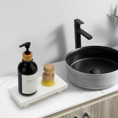 White Wooden Bathroom Counter Tray Organizer Small Wood Risers Pedestal Stand Kitchen Soap Dish Dispenser Holder for Bathroom Counter Decor Farmhouse Bathroom Sink Accessories Modern Vanity Tray - color: White, size: 8.6" x 4" x 1.6"