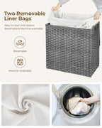 Greenstell Laundry Hamper with Lid, 125L Laundry Basket with 2 Removable Liner Bags & 2 Mesh Bags, Handwoven Synthetic Rattan Clothes Hamper for Clothes, Toys in Bathroom, Bedroom, Foldable, Grey - color: Gray, size: 125L (25.6 x 13.0 x 23.6 inches)
