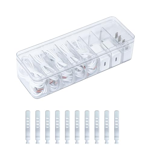 Cord Storage Organizer for Desk Drawer, Plastic Adjustable Cable Organizer Box with Lid and Wire Ties, Clear Phone Charger Case for Home Office - size: 1 Pack