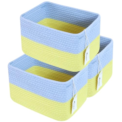 Hopegiver 3 Pack Rainbow Woven Storage Baskets for Shelves, 11x8x7 Inch Cotton Rope Decorative Organizer Bins for Blanket Clothes Book Baby Pet, Colorful Toy Basket for Kids Room, Playroom, Nursery - color: Blue Yellow, size: 11"x8"x7",3-Pack