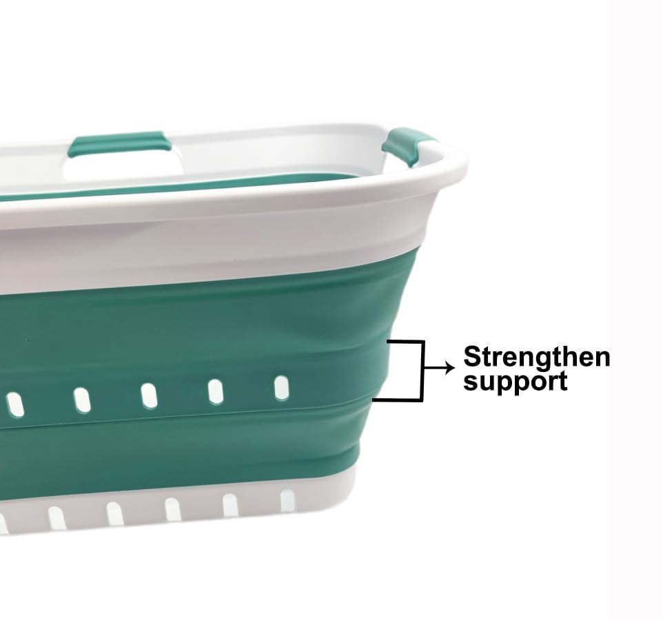 SAMMART 42L (11 gallon) Collapsible Plastic Laundry Basket - Foldable Pop Up Storage Container/Organizer - Space Saving Hamper/Basket (1, White/Celadon Green) - color: White/Celadon Green