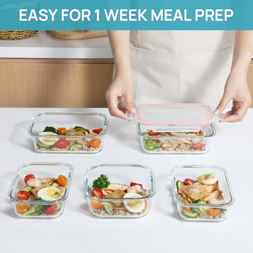 Vtopmart 8 Pack Glass Food Storage Containers with Airtight Lids, Glass Meal Prep Containers, Lunch Containers for Microwave, Oven, Freezer and Dishwasher, BPA Free - color: Pink