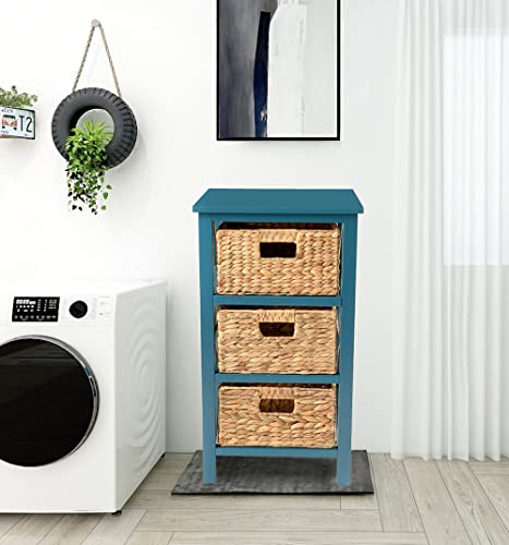 eHemco 3 Tier X-Side Storage Drawer with 3 Wicker Baskets, Teal - color: Teal, size: 14"D x 14"W x 25"H (3 Drawers)