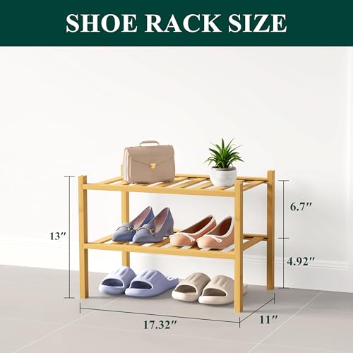 Smiry Bamboo Shoe Rack for Closet, 2 Tier Small Wooden Stackable Shoe Organizer, Free Standing Shoes Storage Shelf for Entryway, Front Door Entrance, Natural - color: Natural, size: 2 Tier - Small