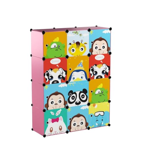 MAGINELS Children Wardrobe Kid Dresser Cute Baby Portable Closet Bedroom Armoire Clothes Hanging Storage Rack Cube Organizer,(Pink, 8 Cube & 2 Rod) - color: Pink, size: 12 Cube