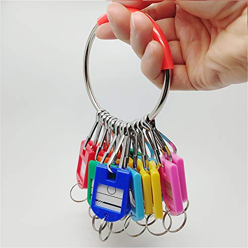 Portable Metal Ring Key Organizer with 16 Spring Hooks & Key Tags with Ring and Label Window