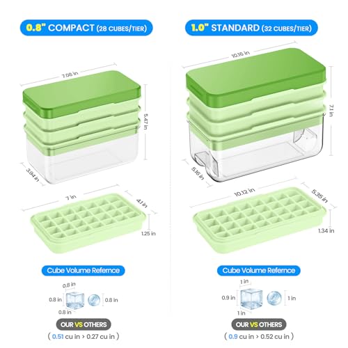 PHINOX Ice Cube Tray with Lid and Bin, 3 Pack Plastic Ice Cube Tray Molds, 84 pcs Ice Trays for freezer, Chilling Drinks, Whiskey & Cocktails, with Ice Container and Ice Scoop, BPA-Free - color: Green, size: 0.8"-3tier