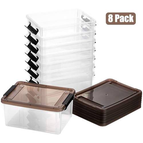 Nicunom 8 Packs Small Storage Bins with Lids, 3.2 QT Clear Storage Latch Box Plastic Storage Bins Stackable Storage Containers for Organizing
