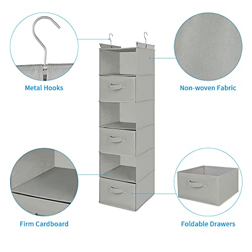 MAX Houser 6 Tier Shelf Hanging Closet Organizer, Closet Hanging Shelf with 2 Sturdy Hooks for Storage, Foldable (Light Grey-D3) - color: Light Grey-d3