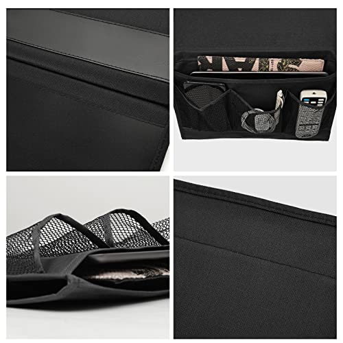 Surblue Bedside Caddy 4 Pockets Bedside Storage Organizer for TV Remote Control Phone Glasses Magazine (Black) - color: Black