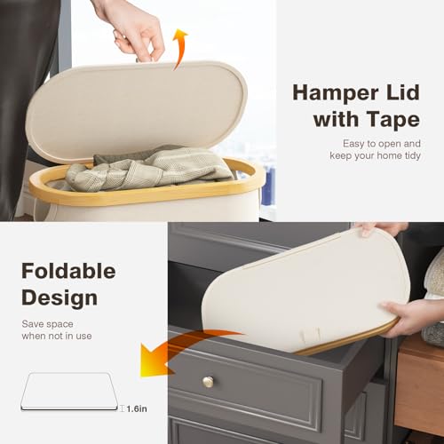 Slim Laundry Hamper with Lid, 60L Small Laundry Basket with Handles&Removable Bag, Thin Dirty Clothes Hampers for Laundry, Narrow Laundry Hampers for Bedroom Aesthetic, Beige - color: Beige, size: 60L