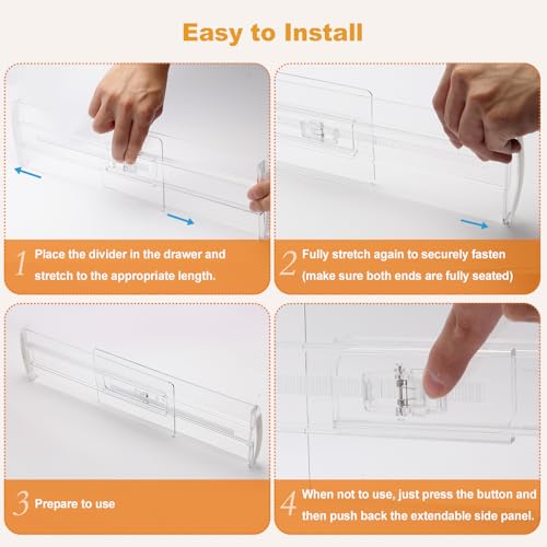 4 Pack Drawer Dividers for Clothes, 4" High 10.6"-16.9" Drawer Divider Adjustable Expandable Dresser Drawer Organizer, Clear Dresser Separators for Clothes, Underwear, Baby Clothes,Cosmetic,Toiletries - size: 4 Pack